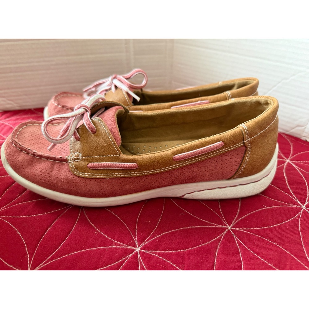 GH Bass Co Womens Pink Suede Tan Leather Boat Shoes Loafers Moccasins Shoes
